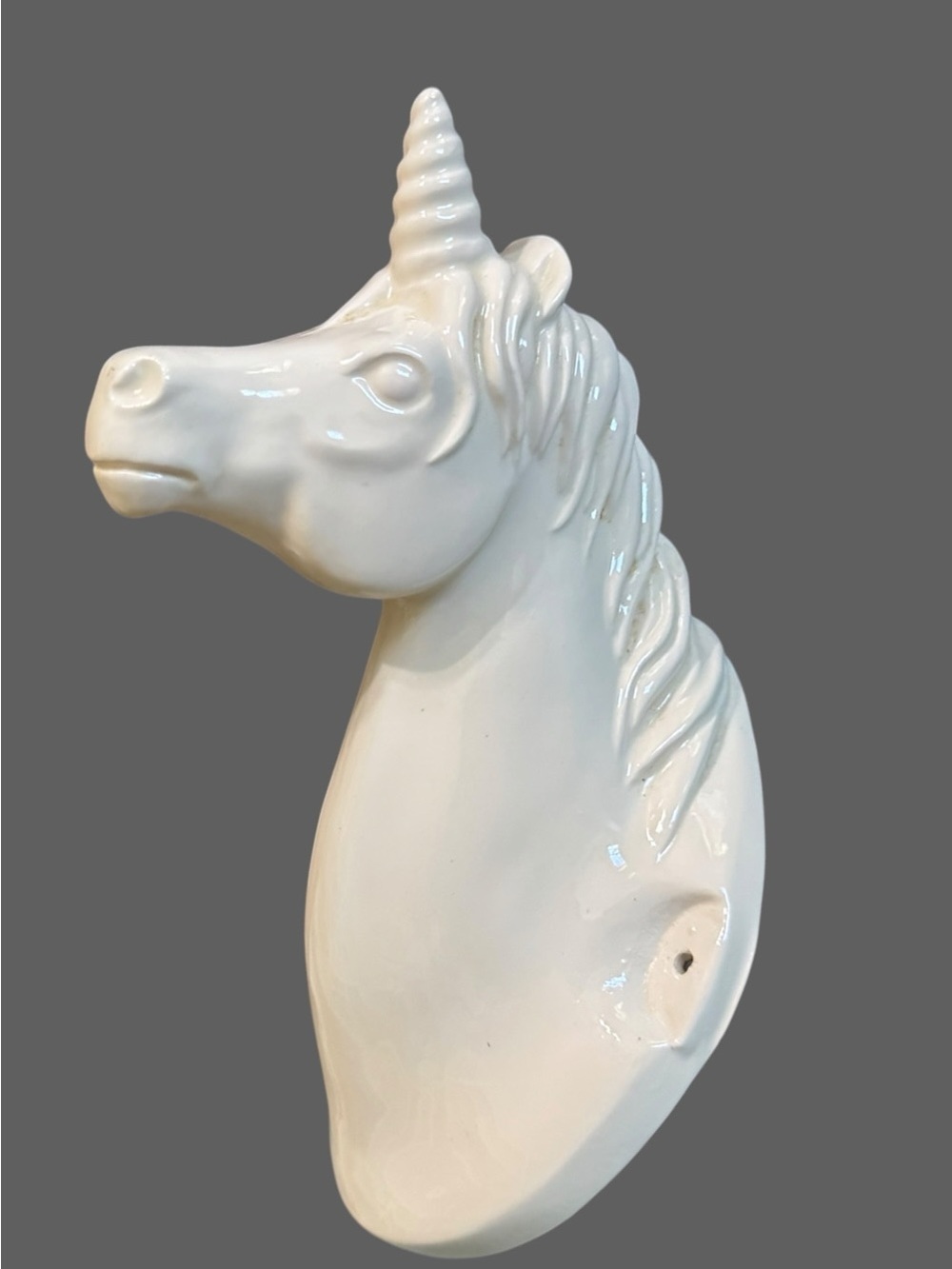 Handcrafted White Ceramic Unicorn Wall Sculpture - Home Art